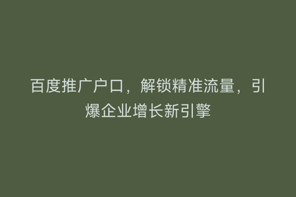 百度推广户口，解锁精准流量，引爆企业增长新引擎