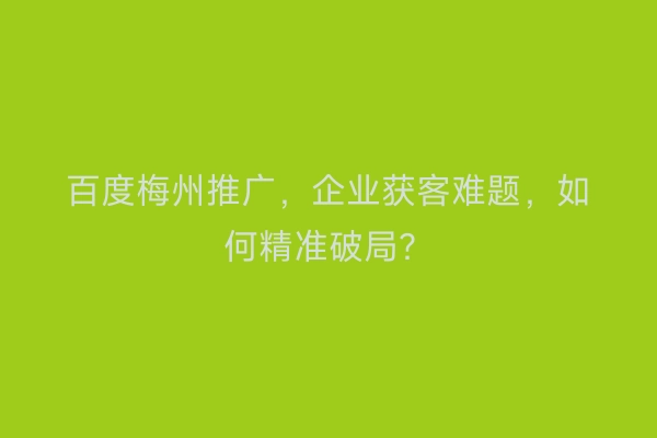 百度梅州推广,企业获客难题,如何精准破局?