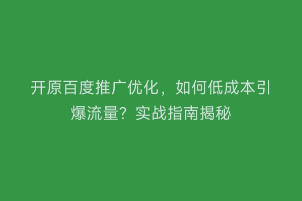 开原百度推广优化，如何低成本引爆流量？实战指南揭秘