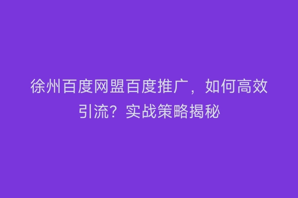 徐州百度网盟百度推广，如何高效引流？实战策略揭秘
