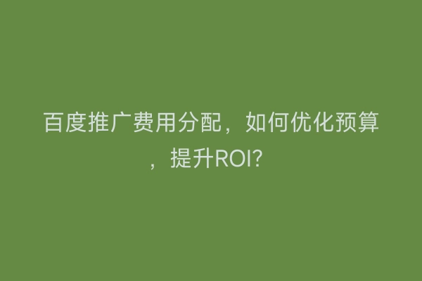 百度推广费用分配，如何优化预算，提升ROI？