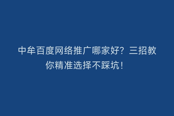 中牟百度网络推广哪家好？三招教你精准选择不踩坑！