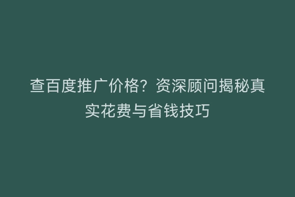 查百度推广价格？资深顾问揭秘真实花费与省钱技巧