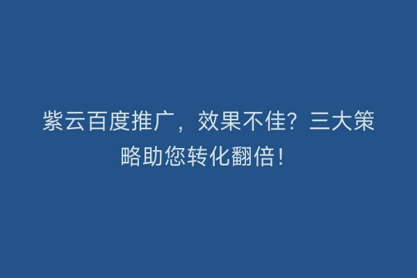紫云百度推广，效果不佳？三大策略助您转化翻倍！