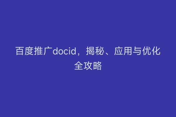 百度推广docid，揭秘、应用与优化全攻略