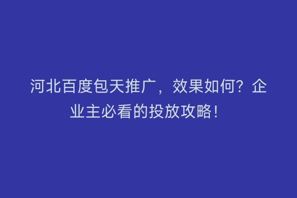 河北百度包天推广，效果如何？企业主必看的投放攻略！