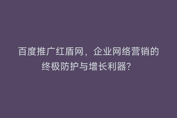 百度推广红盾网，企业网络营销的终极防护与增长利器？