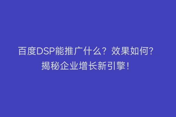 百度DSP能推广什么？效果如何？揭秘企业增长新引擎！