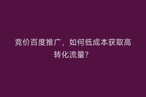 竞价百度推广，如何低成本获取高转化流量？