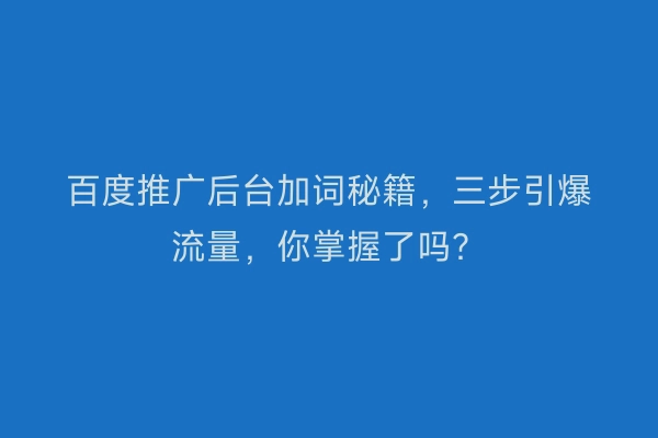 百度推广后台加词秘籍，三步引爆流量，你掌握了吗？