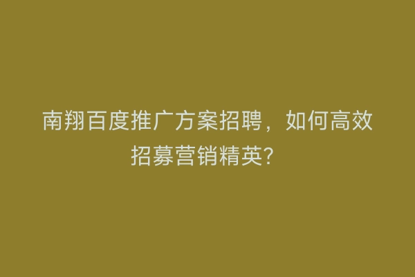 南翔百度推广方案招聘，如何高效招募营销精英？