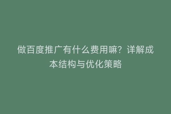 做百度推广有什么费用嘛？详解成本结构与优化策略