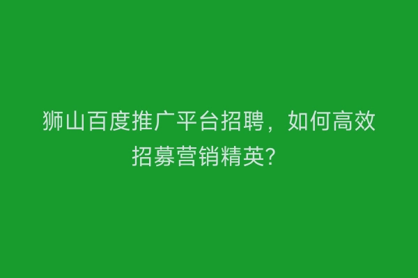 狮山百度推广平台招聘，如何高效招募营销精英？