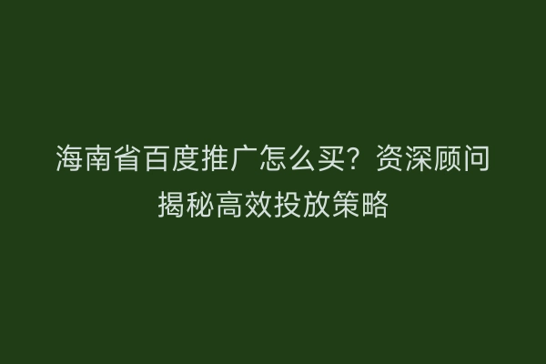 海南省百度推广怎么买？资深顾问揭秘高效投放策略