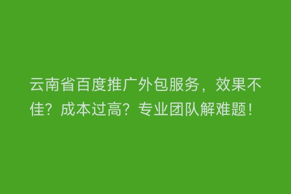 云南省百度推广外包服务，效果不佳？成本过高？专业团队解难题！