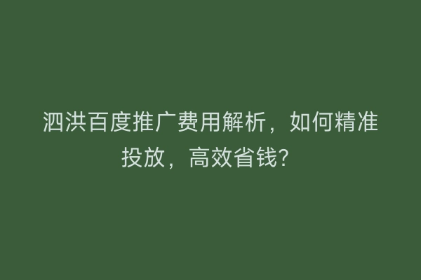 泗洪百度推广费用解析，如何精准投放，高效省钱？