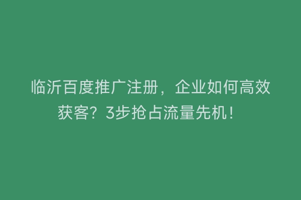 临沂百度推广注册，企业如何高效获客？3步抢占流量先机！
