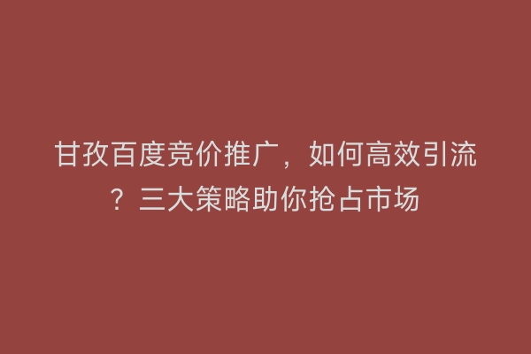 甘孜百度竞价推广，如何高效引流？三大策略助你抢占市场