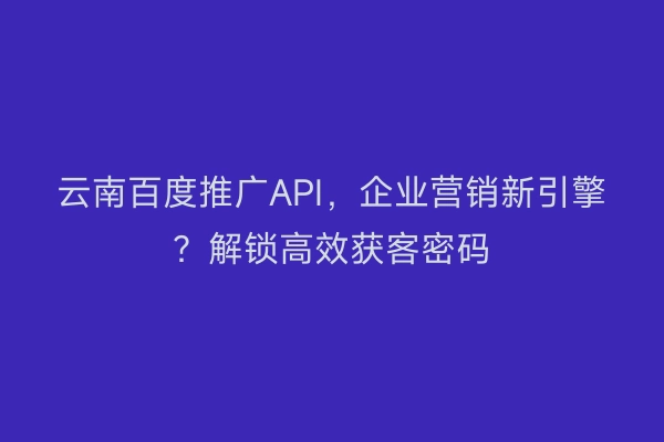 云南百度推广API，企业营销新引擎？解锁高效获客密码