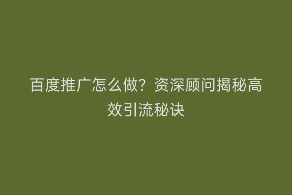 百度推广怎么做？资深顾问揭秘高效引流秘诀