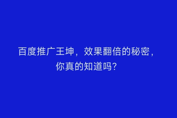 百度推广王坤，效果翻倍的秘密，你真的知道吗？