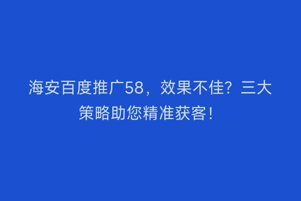 海安百度推广58，效果不佳？三大策略助您精准获客！