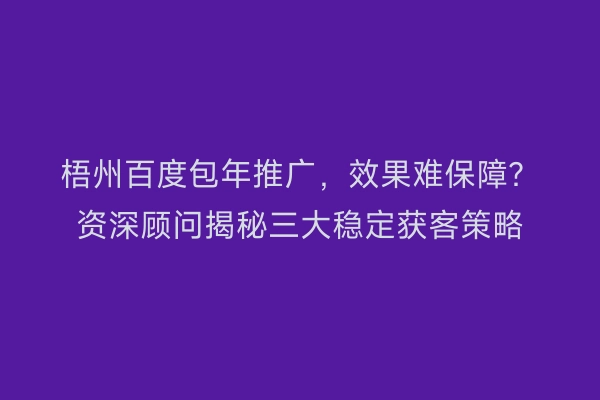 梧州百度包年推广，效果难保障？资深顾问揭秘三大稳定获客策略