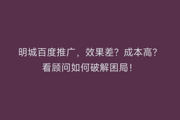 明城百度推广，效果差？成本高？看顾问如何破解困局！