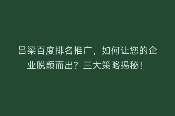 吕梁百度排名推广，如何让您的企业脱颖而出？三大策略揭秘！