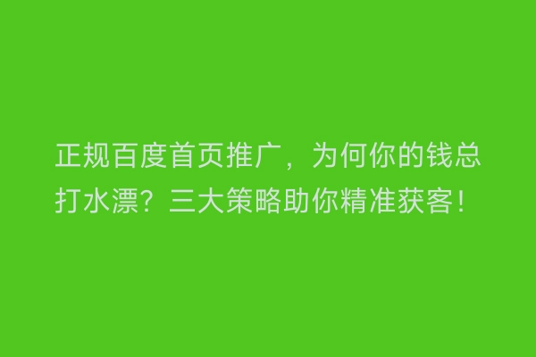 正规百度首页推广，为何你的钱总打水漂？三大策略助你精准获客！