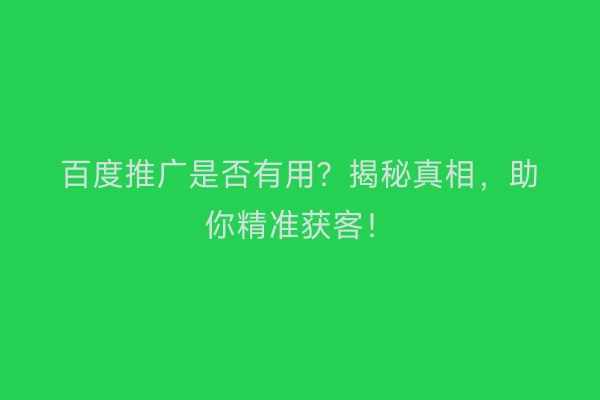 百度推广是否有用？揭秘真相，助你精准获客！
