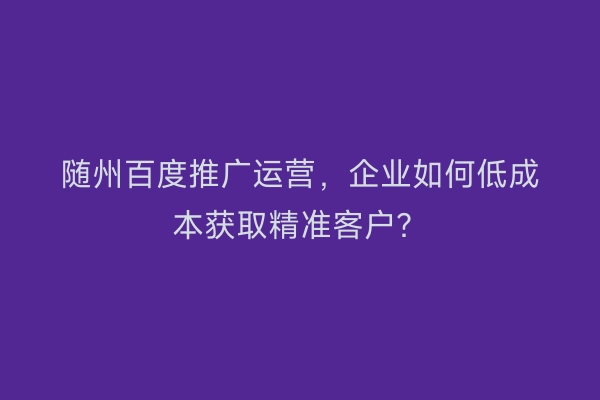 随州百度推广运营，企业如何低成本获取精准客户？