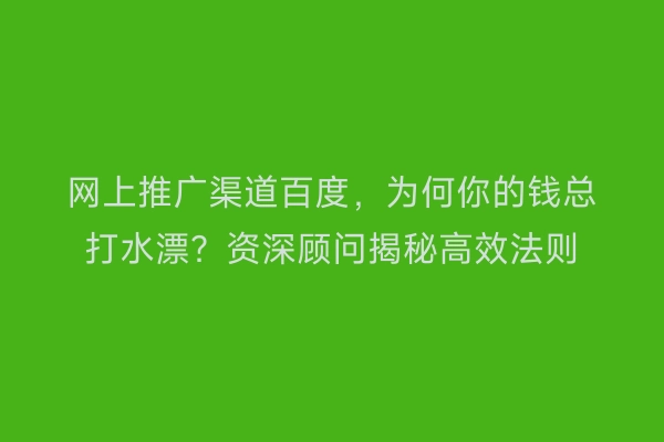 网上推广渠道百度，为何你的钱总打水漂？资深顾问揭秘高效法则