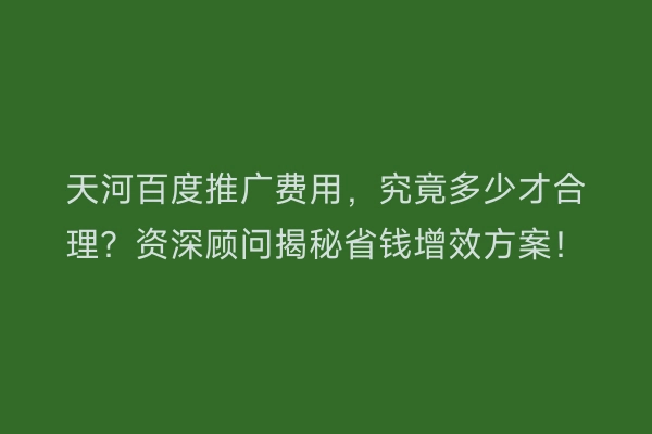 天河百度推广费用，究竟多少才合理？资深顾问揭秘省钱增效方案！
