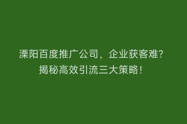 溧阳百度推广公司，企业获客难？揭秘高效引流三大策略！