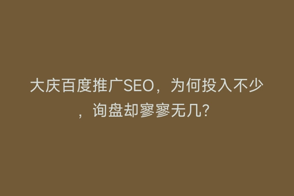 大庆百度推广SEO，为何投入不少，询盘却寥寥无几？
