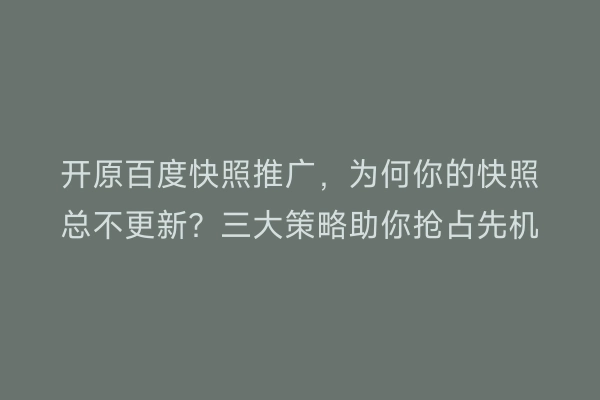 开原百度快照推广，为何你的快照总不更新？三大策略助你抢占先机
