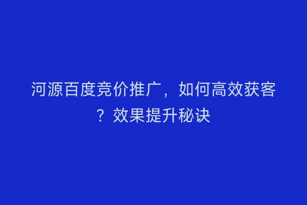 河源百度竞价推广，如何高效获客？效果提升秘诀