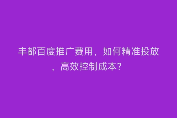 丰都百度推广费用，如何精准投放，高效控制成本？