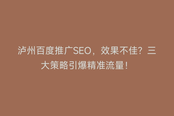 泸州百度推广SEO，效果不佳？三大策略引爆精准流量！