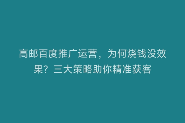 高邮百度推广运营，为何烧钱没效果？三大策略助你精准获客