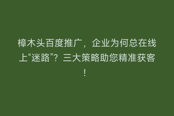 樟木头百度推广，企业为何总在线上“迷路”？三大策略助您精准获客！