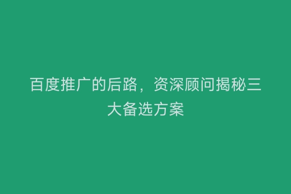 百度推广的后路，资深顾问揭秘三大备选方案