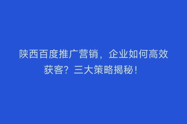 陕西百度推广营销，企业如何高效获客？三大策略揭秘！