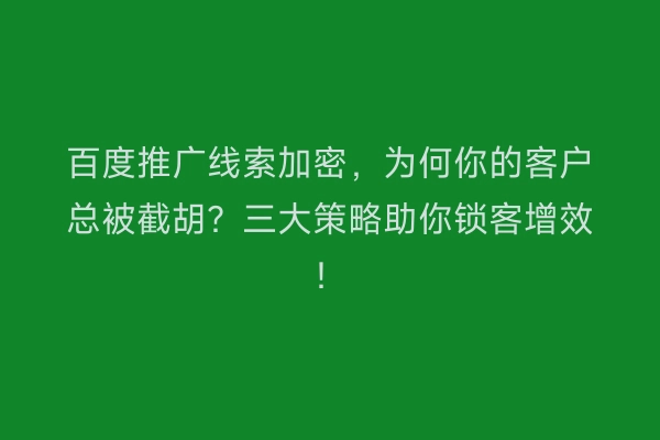 百度推广线索加密，为何你的客户总被截胡？三大策略助你锁客增效！