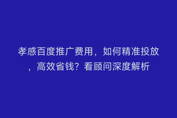 孝感百度推广费用，如何精准投放，高效省钱？看顾问深度解析