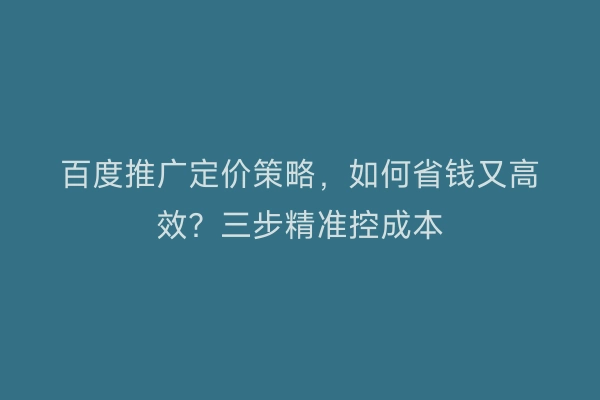 百度推广定价策略，如何省钱又高效？三步精准控成本