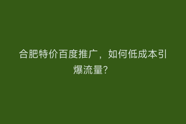 合肥特价百度推广，如何低成本引爆流量？