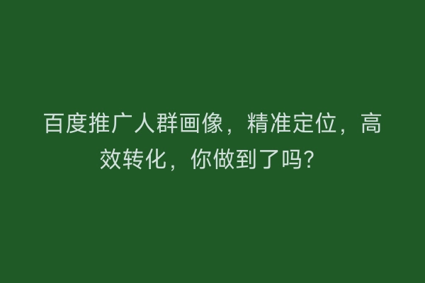 百度推广人群画像，精准定位，高效转化，你做到了吗？