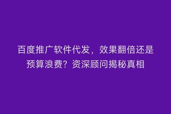 百度推广软件代发，效果翻倍还是预算浪费？资深顾问揭秘真相